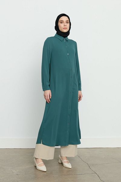 Nihan Basic Tunic with Side Slits Green