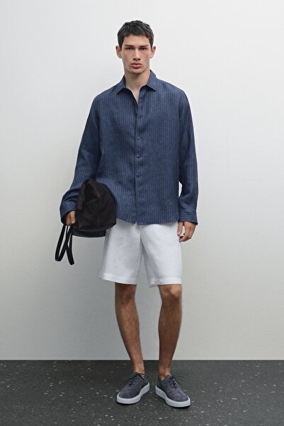 Massimo Dutti Soluk efektli keten regular fit gömlek