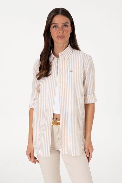 U.S. Polo Assn. Women's Striped Stone Long Sleeve Tunic Shirt 50306405-Vr049