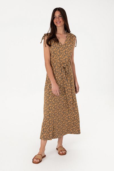 U.S. Polo Assn. Women's Mink Patterned V-Neck Midi Length Knitted Dress 50306734-Vr052