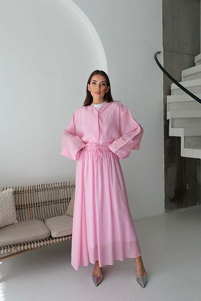 Hatun Atila Oversize Stone Detailed Shirt and Flowy Lined Skirt Two-Piece Set 8830 - Pink