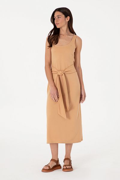 U.S. Polo Assn. Women's Camel Sleeveless Crew Neck Midi Length Knitted Dress 50306676-Vr015