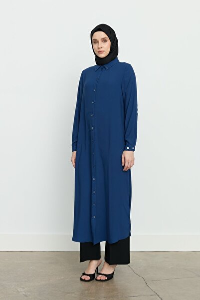 Nihan Yanları Yırtmaçlı Basic Tunik İndigo