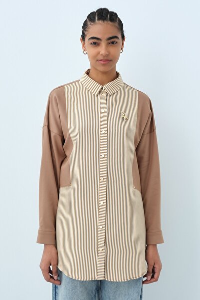 Nihan Çizgi Mixli Spor Tunik Camel