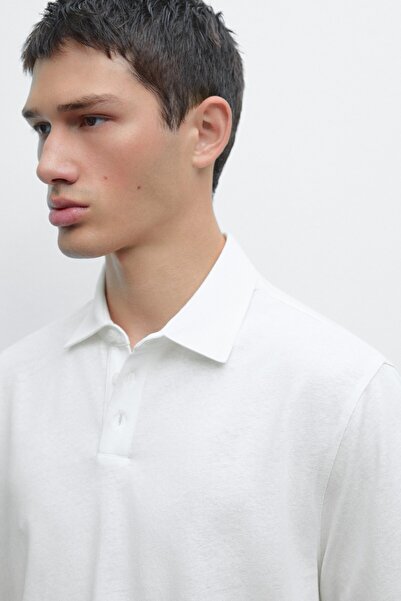 Massimo Dutti Kısa kollu keten karışımlı polo yaka t-shirt