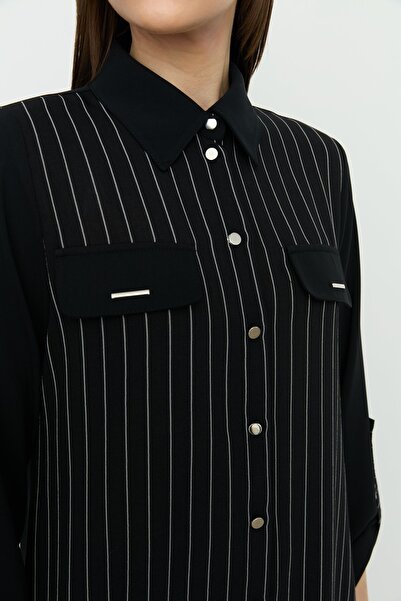 Nihan Aksesuar Detaylı Gömlek Yaka Tunik Siyah