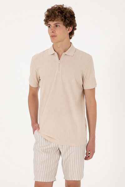 U.S. Polo Assn. Ανδρικό μπλουζάκι με φερμουάρ και πέτρινο σχέδιο 50300832-vr049