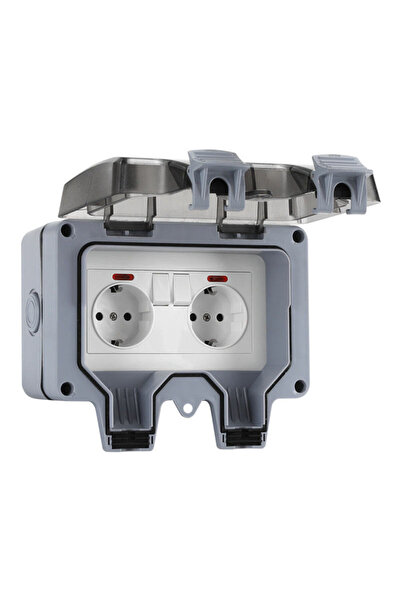 BOEM Priză electrică de exterior, ABS, dublă, IP66, 168x110x100mm, gri/alb