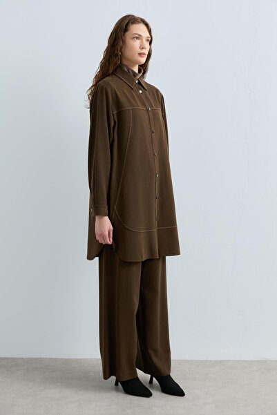 Nihan Gömlek Yaka Rahat Kalıp Tunik Haki
