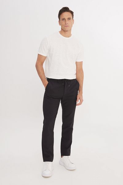 AC&Co / Altınyıldız Classics Men's Black Slim Fit Slim Fit Tie Waist Striped Side Pocket Casual Jogger Pants
