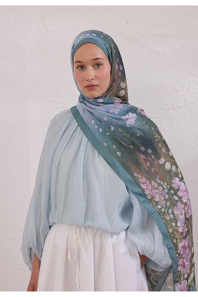 Fresh Wisteria Pattern Rami Shal Soft Blue