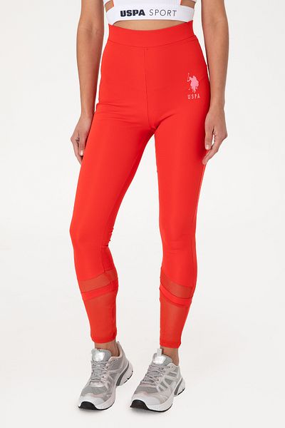 U.S. Polo Assn. Women's Red High Waist Tulle Detailed Sports Leggings 50300689-Vr213