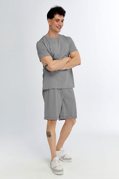 KRAVEN Men's 2-Piece T-Shirt & Double Leg Shorts Set, Combed Cotton, Lycra Fabric Regular Fit