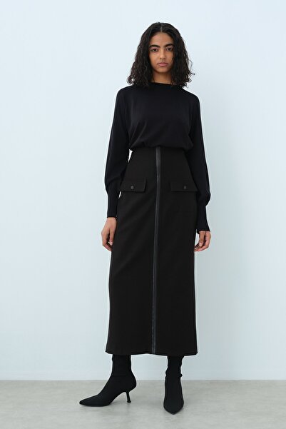 Nihan Şerit Detaylı Kalem Etek Siyah