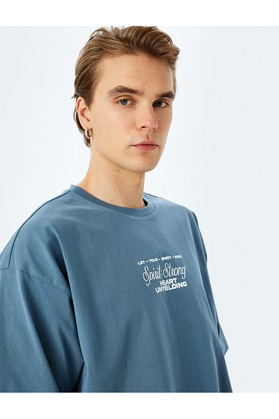 Koton Tricou oversize din bumbac, cu mânecă scurtă, cu decolteu, cu slogan imprimat