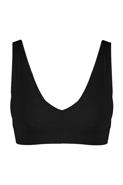 OEM Bustiera Femei, Ribbed V Seamless, Negru, Cu Bureti, Marime Universala