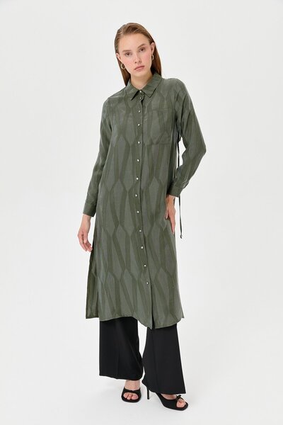 Nihan Arkası Rüzgarlıklı Cupra Uzun Tunik Haki