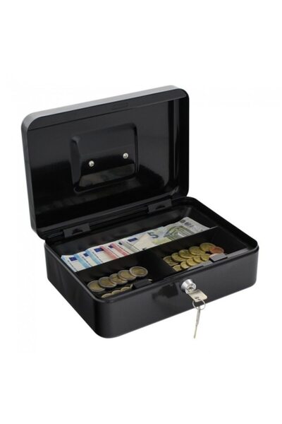 zola Pusculita metalica tip seif, Zola®, cu cheita si maner, 20x16x9 cm, neagra