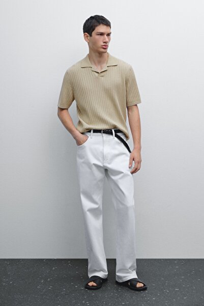 Massimo Dutti Kısa kollu fitilli triko polo yaka t-shirt