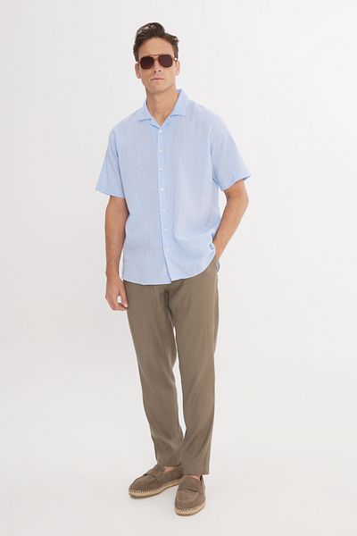 ALTINYILDIZ CLASSICS Ανδρικό πουκάμισο με γιακά Hawai με μπλε λινό Comfort Fit