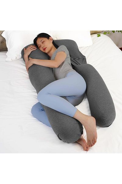 Moon Organic U Shaped Maternity Pillow with Detachable Back Support-Grey