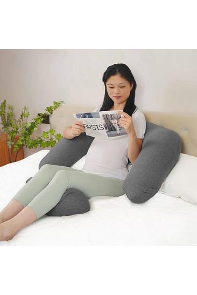 Moon Organic Multi Position Maternity Pillow with Detachable back support- Grey