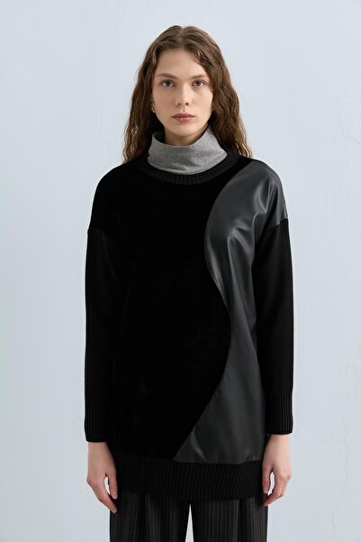 Nihan Peluş Detaylı Triko Tunik Siyah