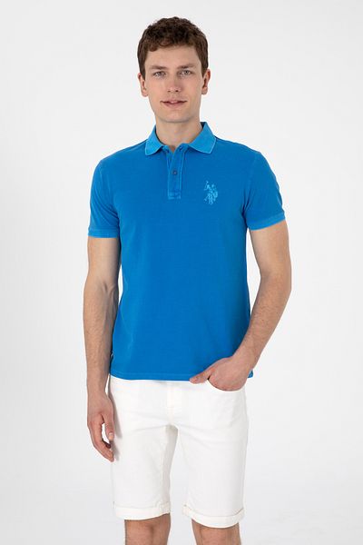 U.S. Polo Assn. Men's Slim Fit Polo Neck Cobalt Washed Basic T-Shirt 50305995-Vr077