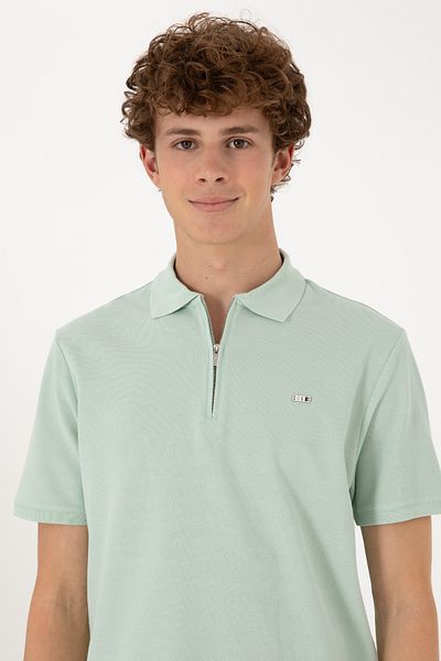 U.S. Polo Assn. Men's Regular Fit Zippered Water Green T-Shirt 50306836-Vr048
