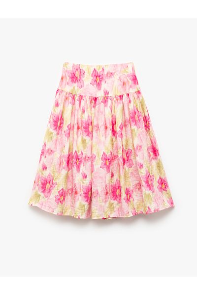 Koton Viscose Blended High Waist Floral Midi Skirt