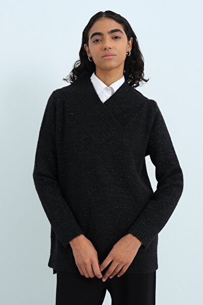 Nihan V Yaka Triko Tunik Siyah