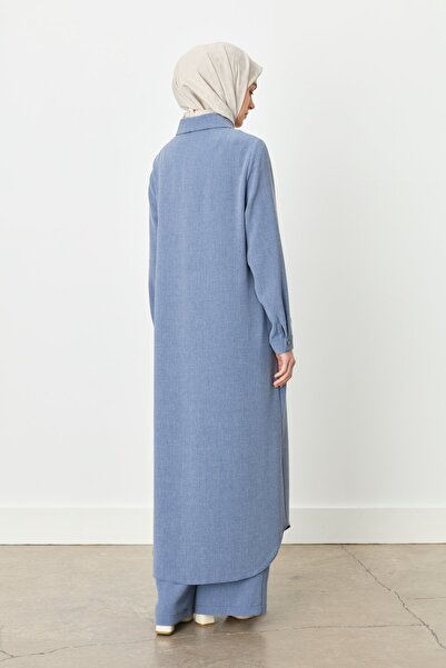 Nihan Büyük Beden Gömlek Yaka Tunik İndigo