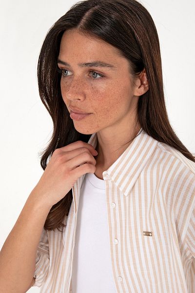 U.S. Polo Assn. Women's Striped Stone Long Sleeve Tunic Shirt 50306405-Vr049