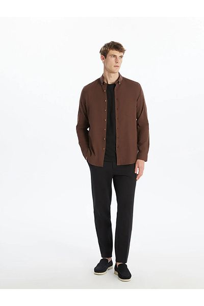 LC Waikiki Lcw Vision Brown Slim Fit Long Sleeve Dobby Men's Shirt