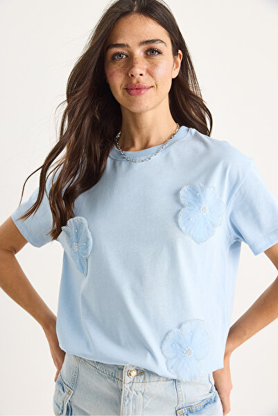 Bianco Lucci Футболка з коротким рукавом та квітковою фурнітурою 60602060