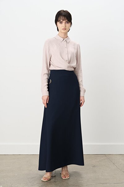 Nihan Cepleri Metal Aksesuarlı Etek Lacivert