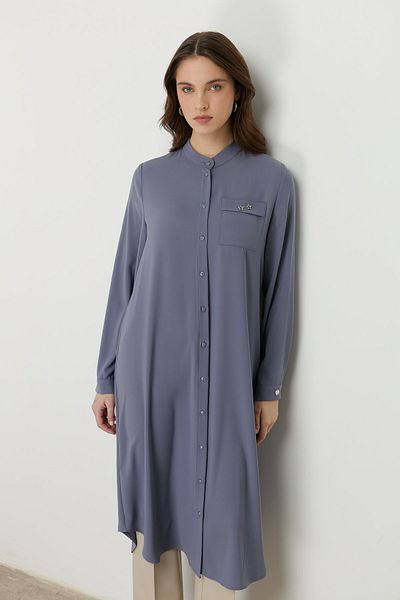 Nihan Large Size Basic Tunic Gray with Accessory Detail
