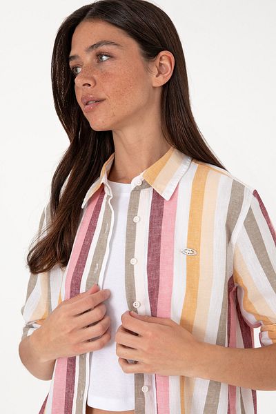 U.S. Polo Assn. Cămașă tunică cu mânecă lungă cu dungi portocalii pentru femei 50305877-VR202