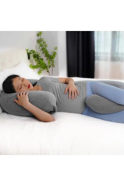 Moon Organic C Shaped Maternity Pillow-Light Grey