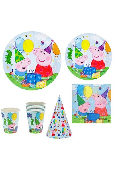 Jumbo Set 36 pieces party tableware for children, Peppa Pig theme, Disposable, Very durable