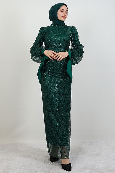 GİYZAMİLA Βραδινό φόρεμα με χάντρες Aheste Emerald