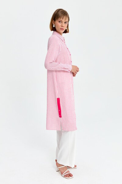 Nihan Gömlek Yaka Çizigli Tunik Pembe