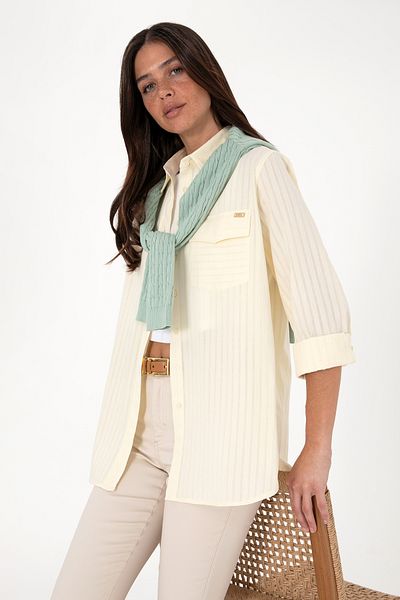U.S. Polo Assn. Women's Cream Striped Long Sleeve Tunic Shirt 50306472-Vr071
