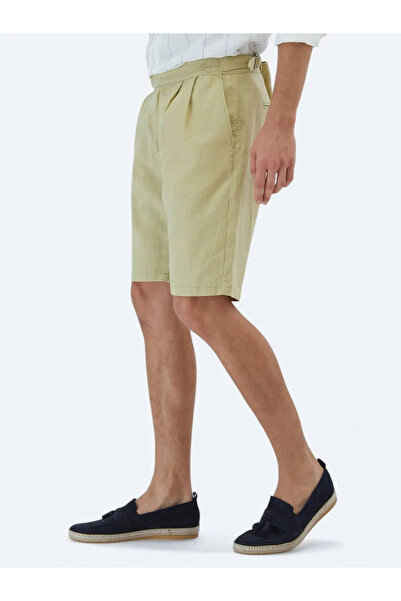 Kip Oil Green Woven Jogging Fit Casual Cotton Blend Bermuda