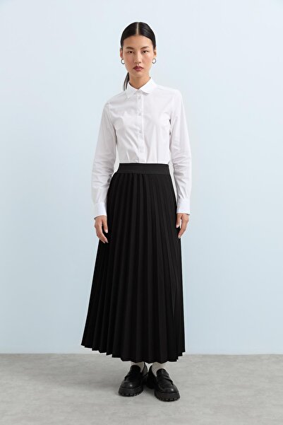 Nihan Beli Lastikli Pilise Etek Siyah