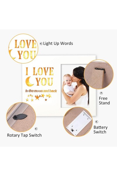 Newbyst Wooden photo frame, white, anniversary with the theme "I love you to the moon and back", illuminated, Newbyst