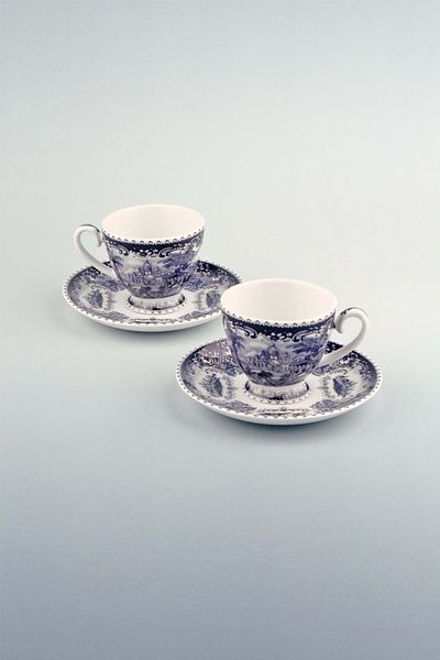 Bursa Porselen Dekor Special Blue Two Person Porcelain Coffee Cup Set