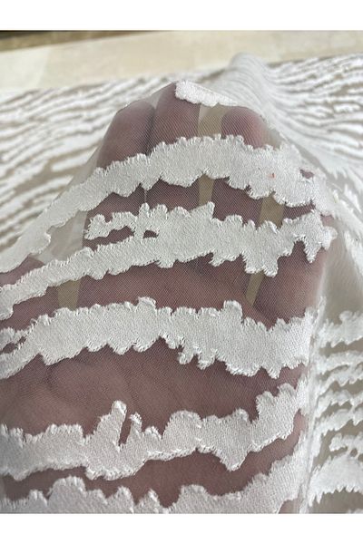 METERİAL White Patterned Transparent Burnt Fabric – 140 cm Width |   Modern Zebra Textured