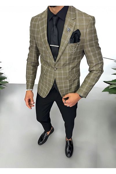 dehaine Men's slim fit checked jacket, 875, brown