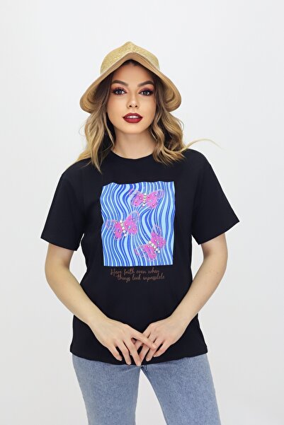 CMC دراجة من القطن الممشط المضغوط مع أحجار وطباعة، تي شيرت برقبة دائرية